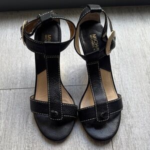 Michael Michael Kors Black Leather Sandals size 6 Wedge Heels
